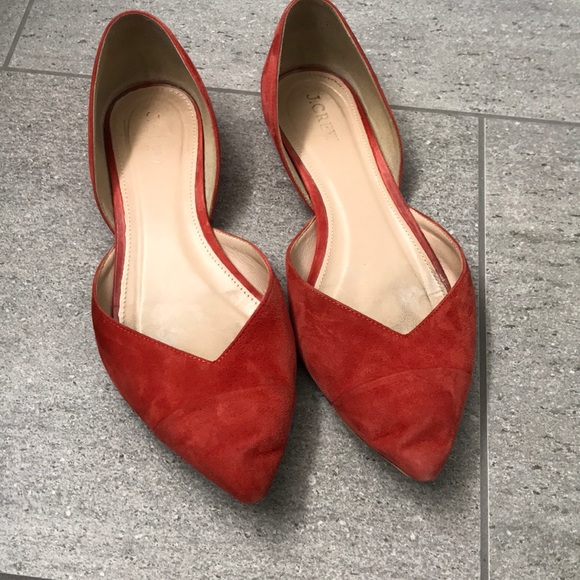 J. Crew Shoes - J Crew Sadie red D’Orsay suede flats